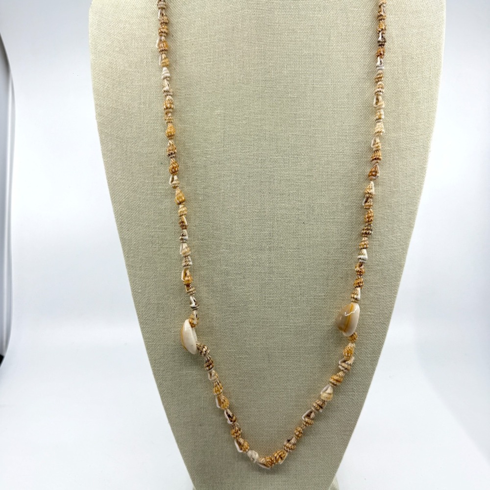 Natural Cowrie Seashell Beaded Necklace Long Coastal Beach Boho Statement Gift